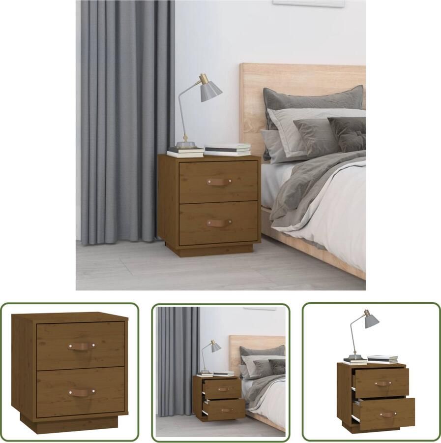 The Living Store Nachtkastje 40x34x45 cm massief grenenhout honingbruin Nachtkastje Nachtkast Grenoble Hout Honigbruin Meubilair Slaapkamer - Foto 5