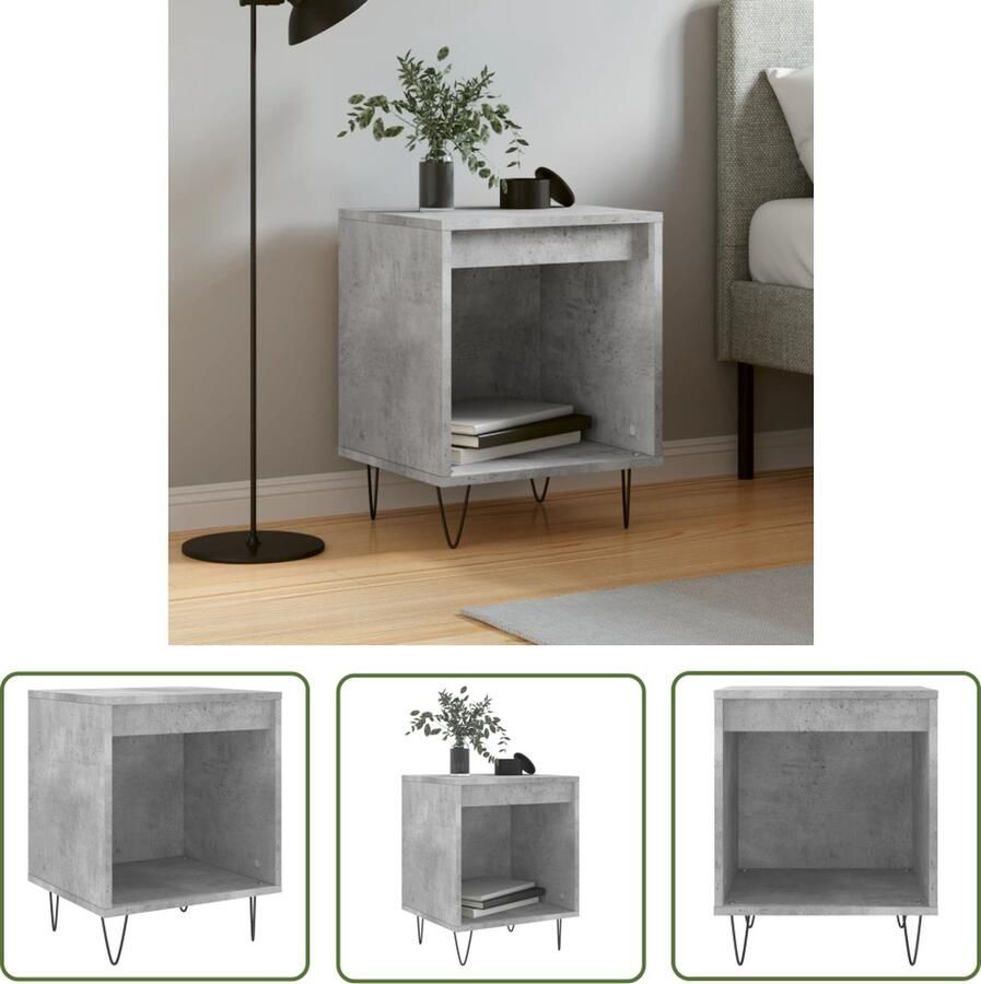 The Living Store Nachtkastjes 2 st 40x35x50 cm bewerkt hout betongrijs Nachtkastje Nachtkastjes Betongrijs Houten Nachtkastje Stapelbare Nachtkastjes