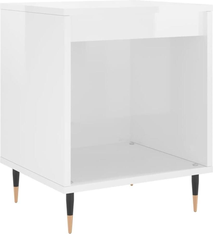 The Living Store Nachtkastje Hoogglans Wit 40 x 35 x 50 cm Bewerkt Hout en Metaal Nachtkastje Nachtkast Houten Nachttafel Wit Nachtkastje Hoogglans