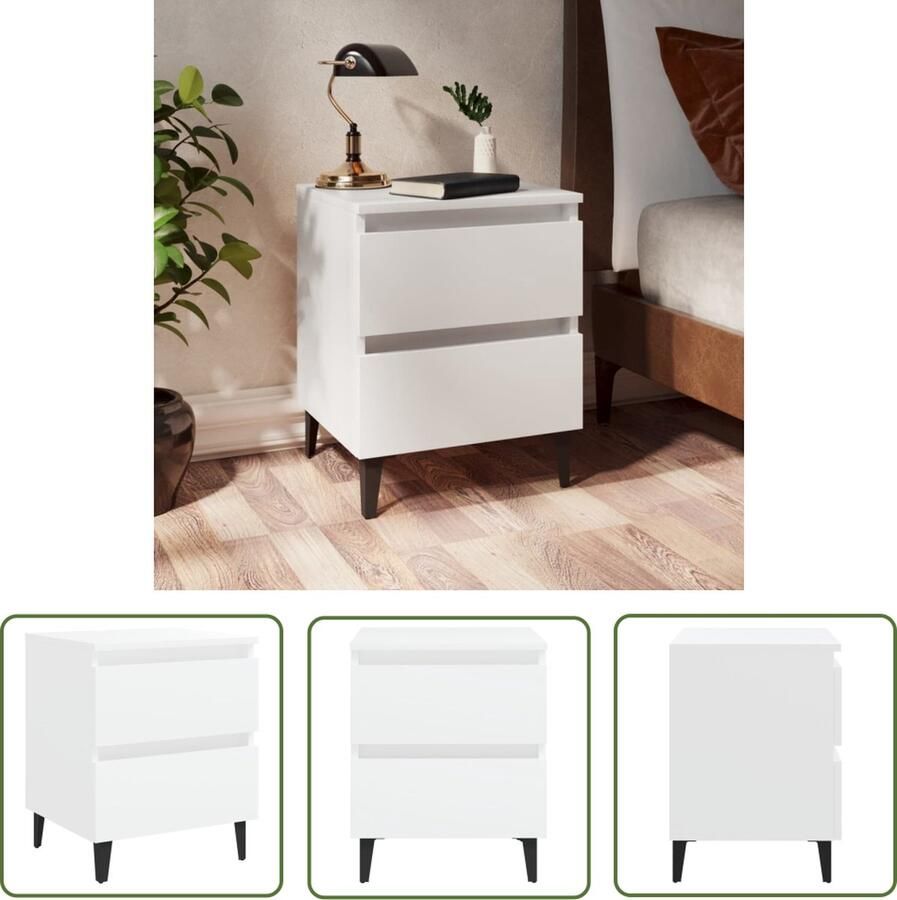 VidaXL Nachtkastje 40x35x50 cm bewerkt hout wit Nachtkastje Nachtkast Industriel Wit Houten Nachtkast - Foto 2