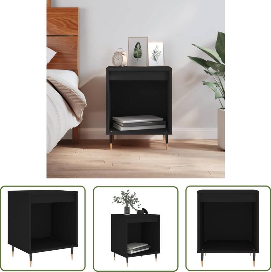 The Living Store Nachtkastje Klassiek Meubelen 40x35x50 cm Bewerkt hout Nachtkastje Nachtkast Houten Nachtkast Klassieke Nachtkast Zwart Nachtkast