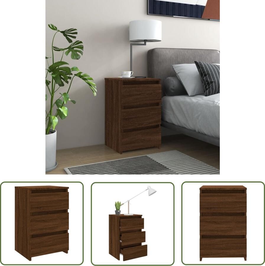 The Living Store Nachtkastje Bruineiken Nachtkastje Afmetingen- 40 x 35 x 62.5 cm Stevig en gemakkelijk schoon te maken Inclusief montagematerialen - Foto 2