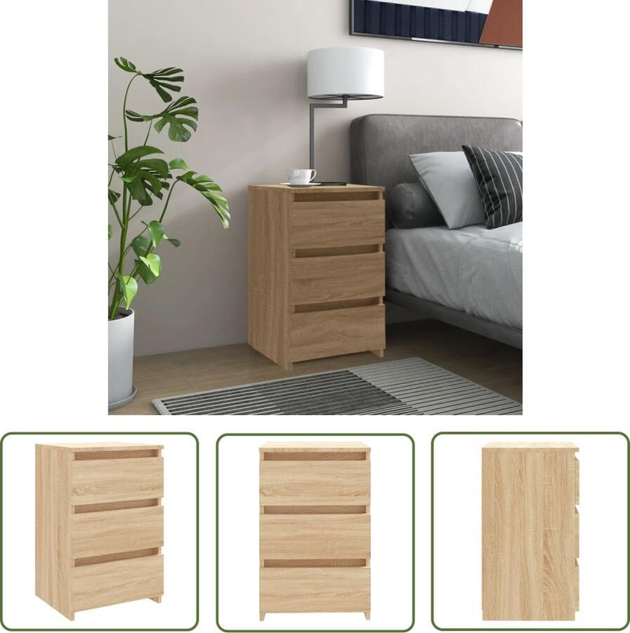 The Living Store Nachtkastje Sonoma Eiken 40x35x62.5 cm 3 Lades Duurzaam Wandmontage Nachtkastje Nachtkast Salontafel Sidetable Houten Nachtlamp - Foto 2