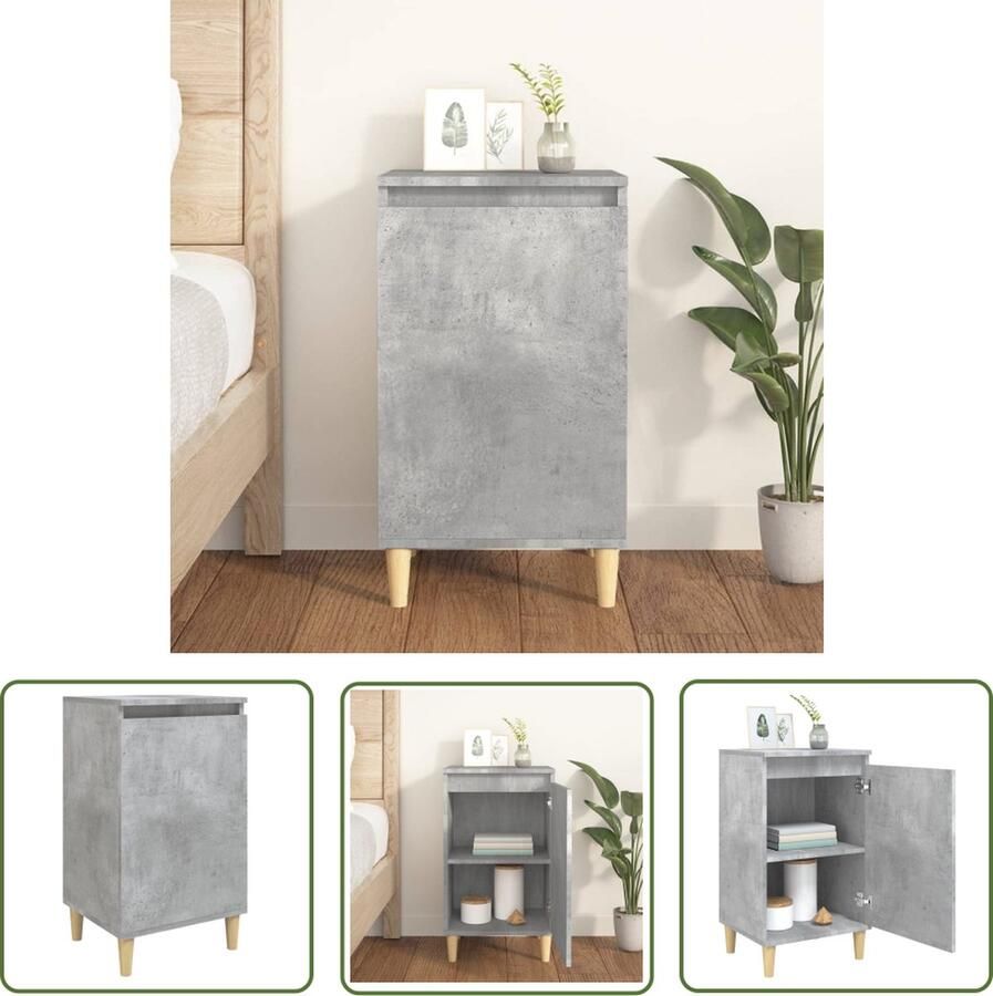 The Living Store Nachtkastje Betongrijs 40 x 35 x 70 cm Houten poten Nachtkastje Nachtkast Beton Grijs Houten Poten Bergruimte - Foto 2