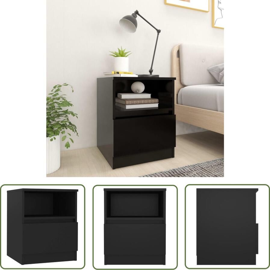 The Living Store Nachtkastje Trendy Meubelen Afmetingen- 40 x 40 x 50 cm Kleur- zwart Materiaal- spaanplaat Nachtkastje Nachtkast Bijzettafels Salontafel Kamermeubilair - Foto 2