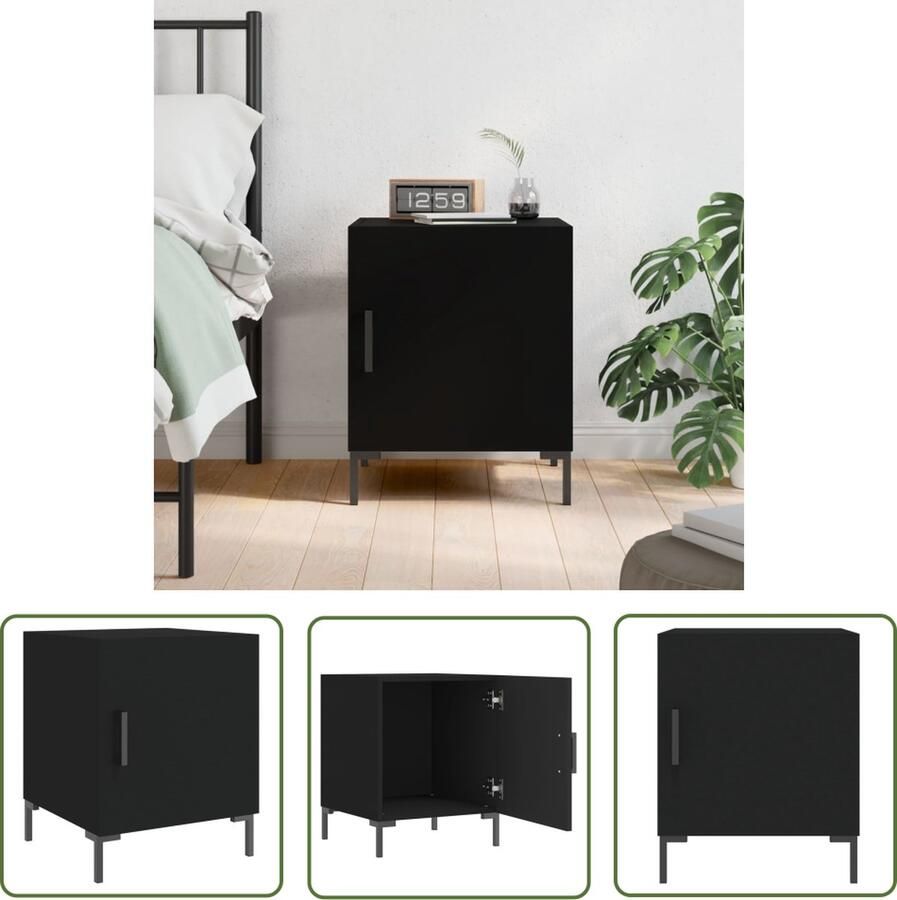 The Living Store Nachtkastje Zwart 40 x 40 x 50 cm Opbergvak Metalen voetjes Bewerkt hout en ijzer Nachtkastje Nachtkast Houten Nachtkast Zwart Nachtkast Modern Nachtkast - Foto 4