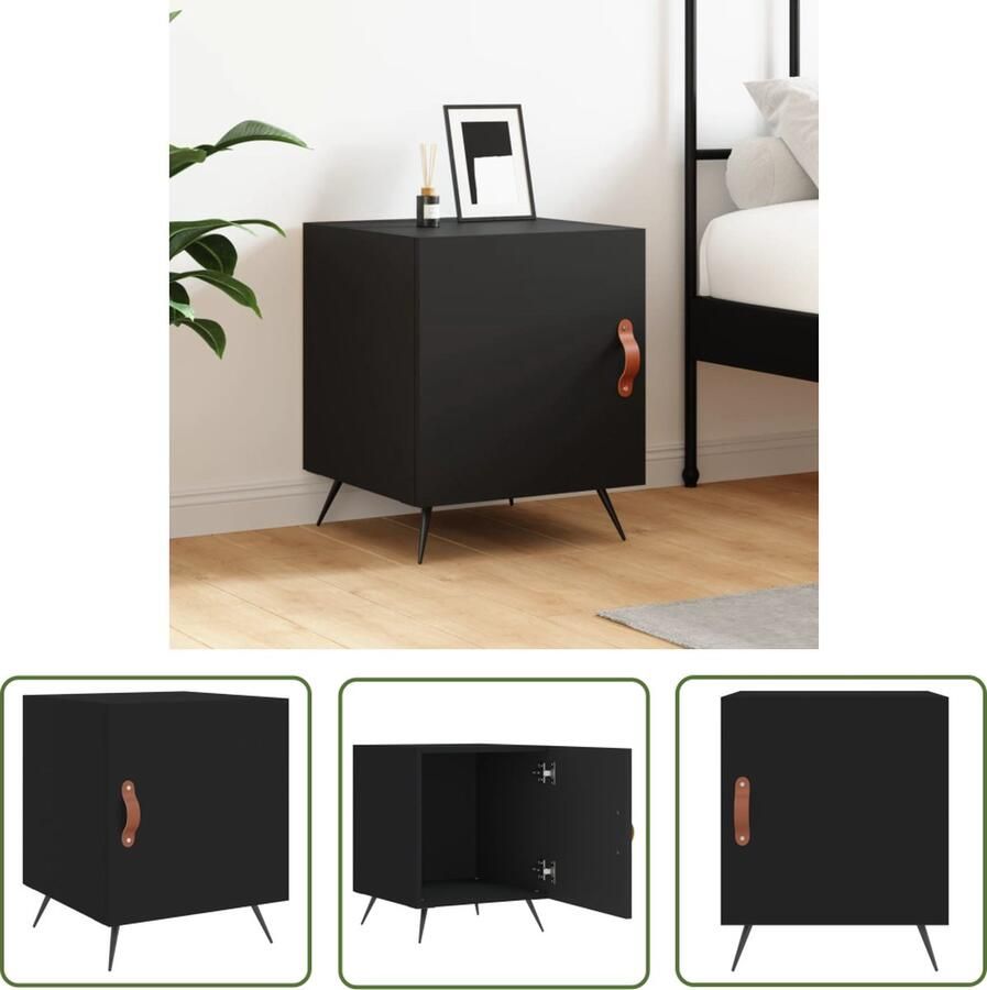 The Living Store Nachtkastje Zwart 40 x 40 x 50 cm Duurzaam materiaal Nachtkastje Nachtkast Slaapkamermeubel Houten Nachtkast Zwart Nachtkast - Foto 2