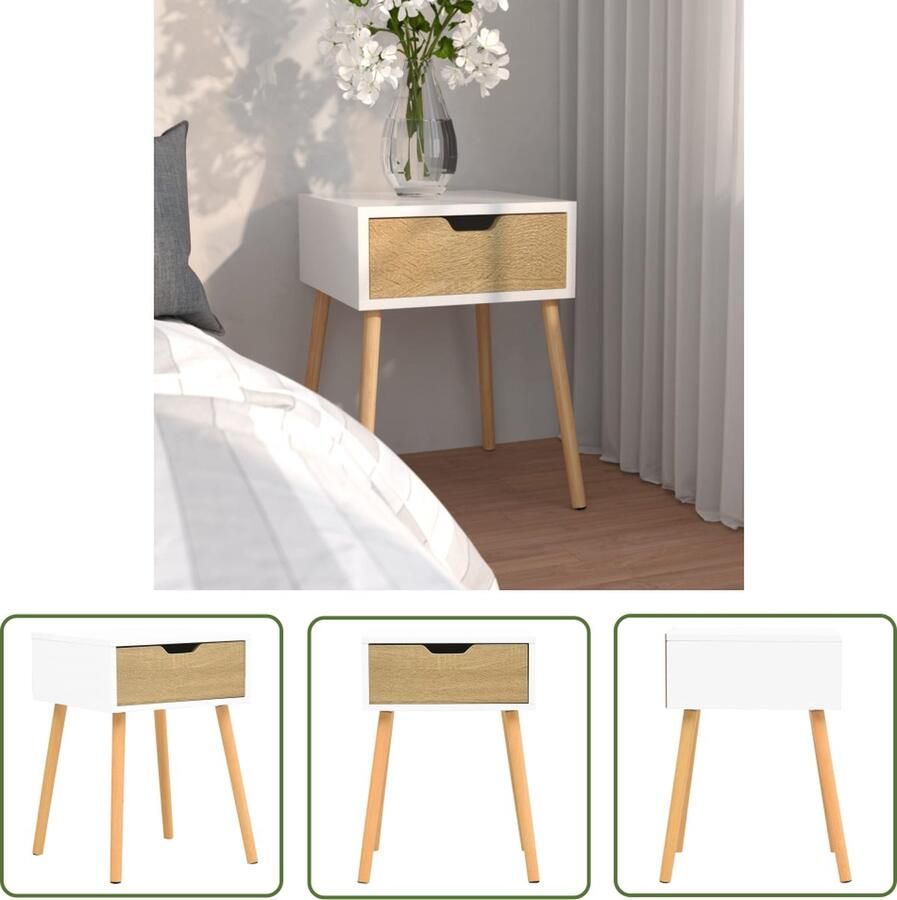The Living Store Nachtkastje 40x40x56 cm bewerkt hout wit en sonoma eikenkleurig Nachtkastje Nachtkast Salontafel Bijzettafel Kamermeubel - Foto 2