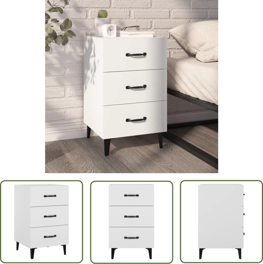 VidaXL Nachtkast Nachtkastje 40x40x66 cm bewerkt hout wit Houten Nachtkast Kast Meubel - Foto 2