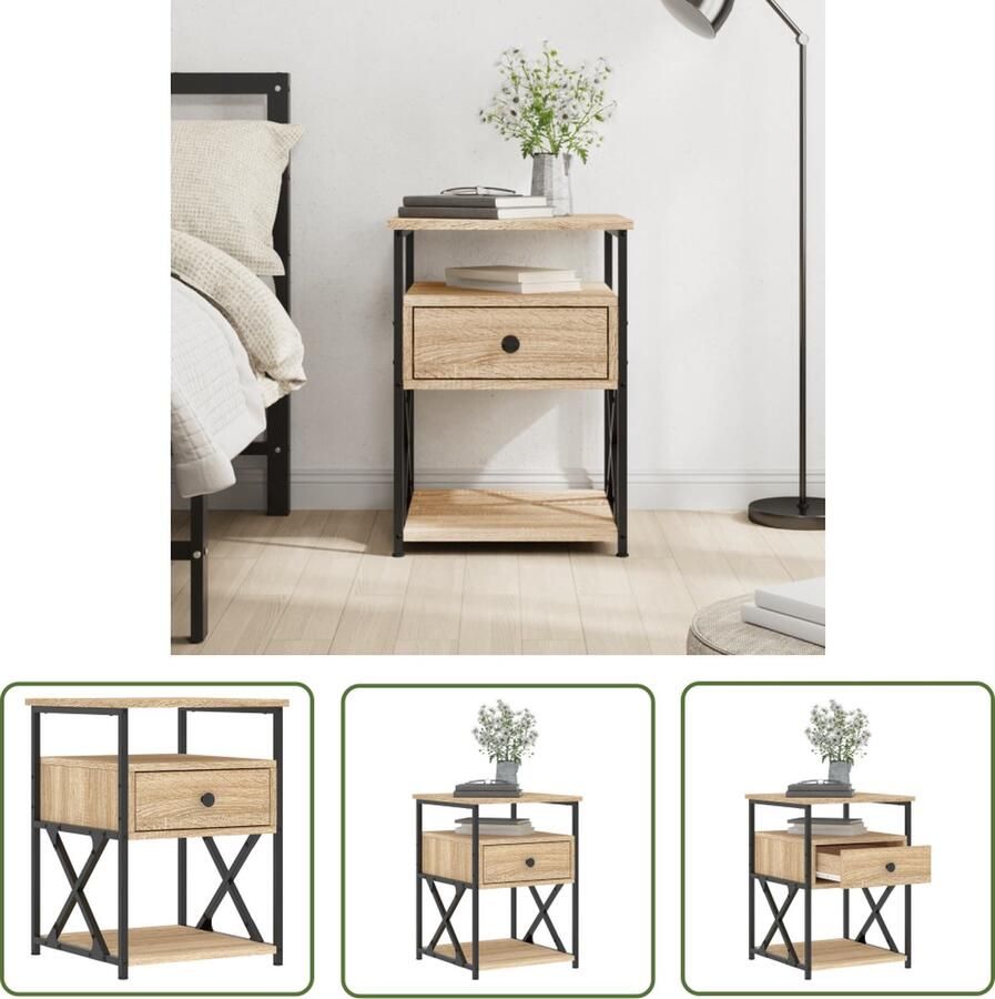 The Living Store Nachtkastje Sonoma eiken 40x42x55cm Duurzaam materiaal Stevig frame Voldoende opbergruimte Display functie Verstelbare poten Nachtkastje Nachtkast Slaapkamermeubel Houten Nachtkast Sonoma Eiken - Foto 2