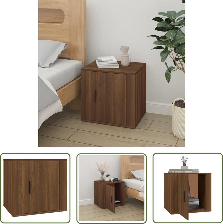 The Living Store Nachtkastje Bedkastje 50 x 39 x 47 cm Bruineiken Nachtkastje Nachtkast Bedkastje Houten Kast Bruine Eiken Kleur - Foto 2