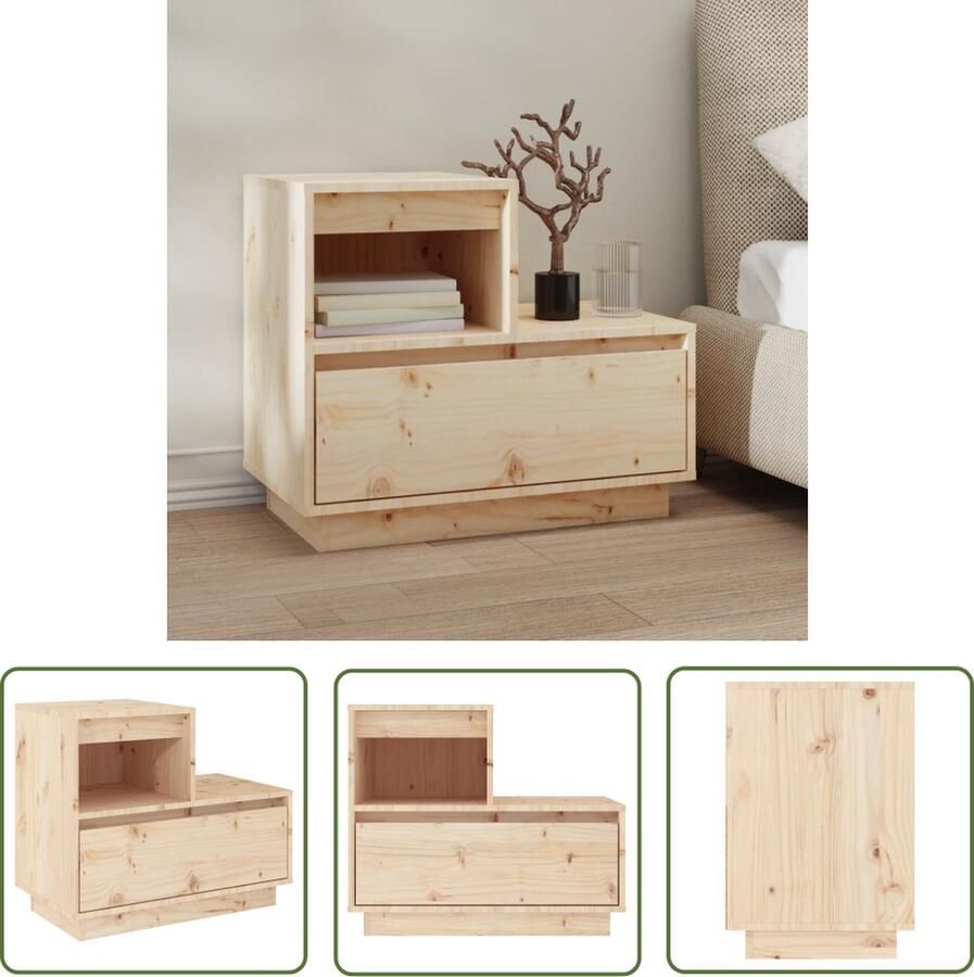 The Living Store Nachtkastje Grenenhout 60 x 34 x 51 cm Met lade en opbergruimte Nachtkastje Nachtkast Houten Nachtkast Grenenhouten Nachtkast Opbergruimte - Foto 2