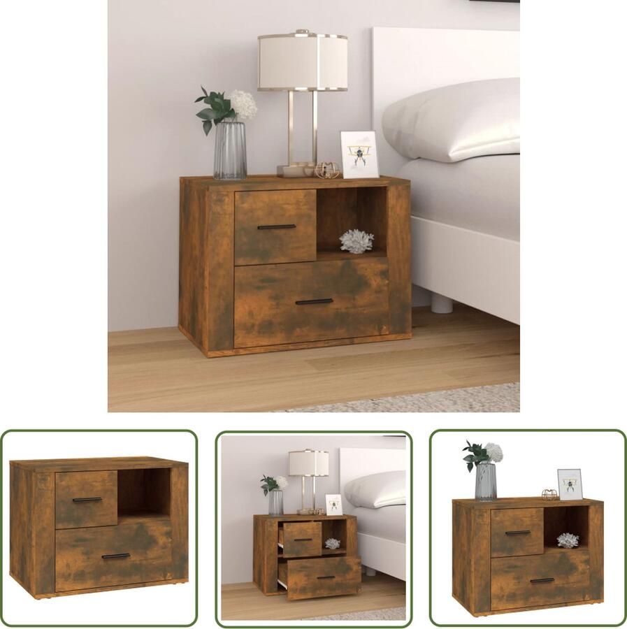 The Living Store Nachtkastje 60x36x45 cm bewerkt hout gerookt eikenkleurig Nachtkastje Nachtkast Houten Nachtkastje Bruine Nachtkast Vintage Nachtkastje - Foto 2