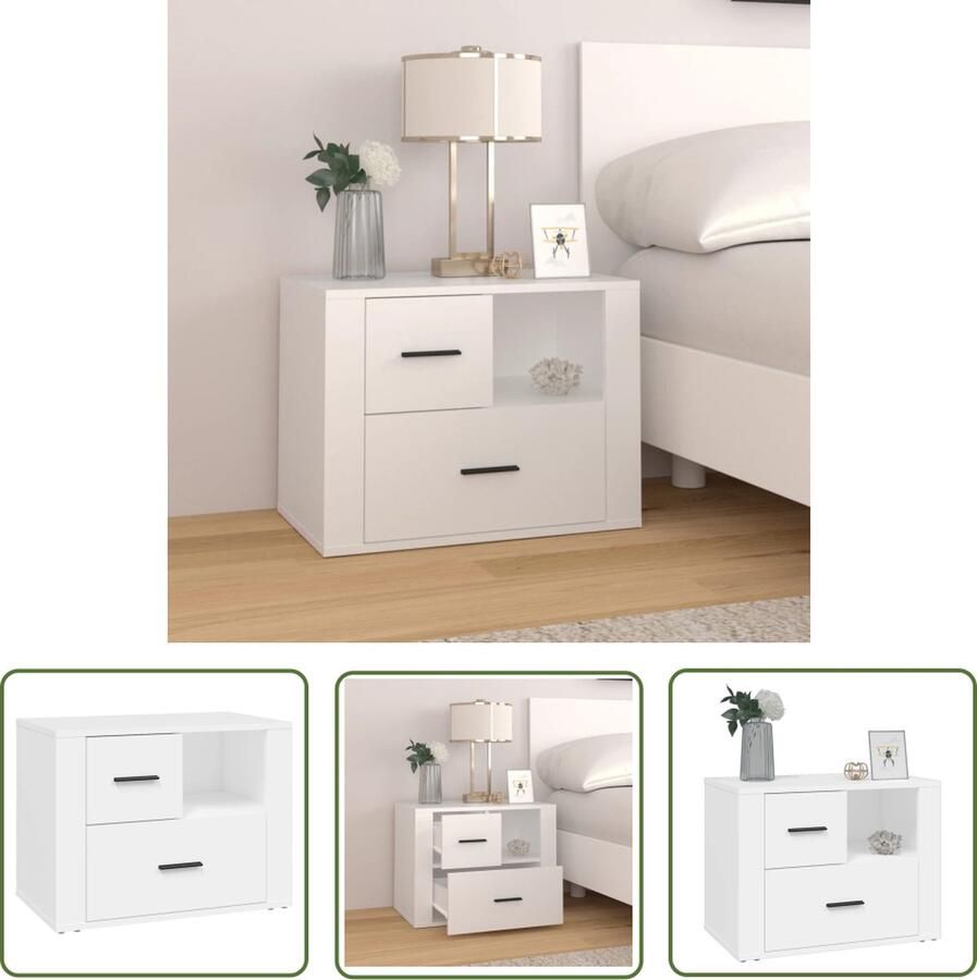The Living Store Nachtkastje 60 x 36 x 45 cm Wit Hoge Kwaliteit Nachtkastje Nachtkast Meubilair Slaapkamer Houten Meubels - Foto 2