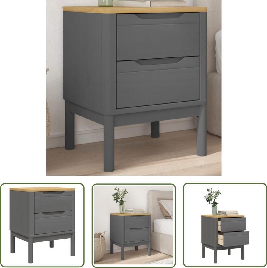 The Living Store Nachtkastje FLORO 45x39x57 cm massief grenenhout grijs Nachtkastje Nachtkast Grenoble Hout Massief Hout Slaapkamers - Foto 2