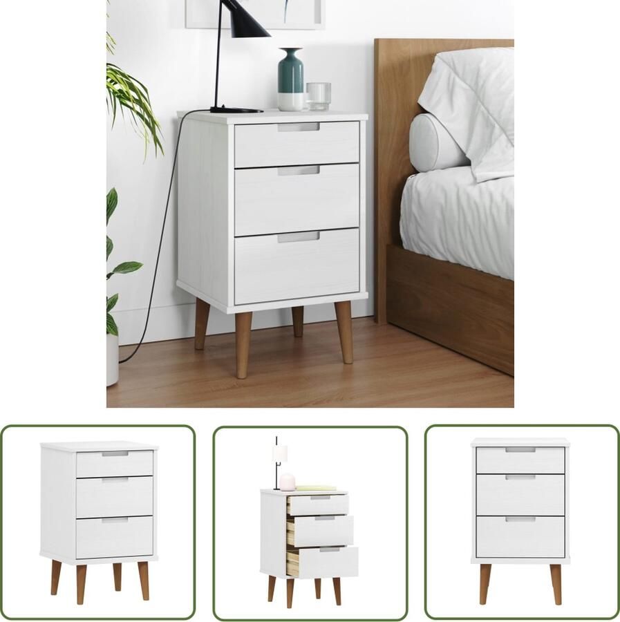 The Living Store MOLDE Nachtkastje 40 x 35 x 65 cm Massief grenenhout met uv-vernis Nachtkastje Nachtkast Scandinavisch Design Grenenhout Massief Hout - Foto 3