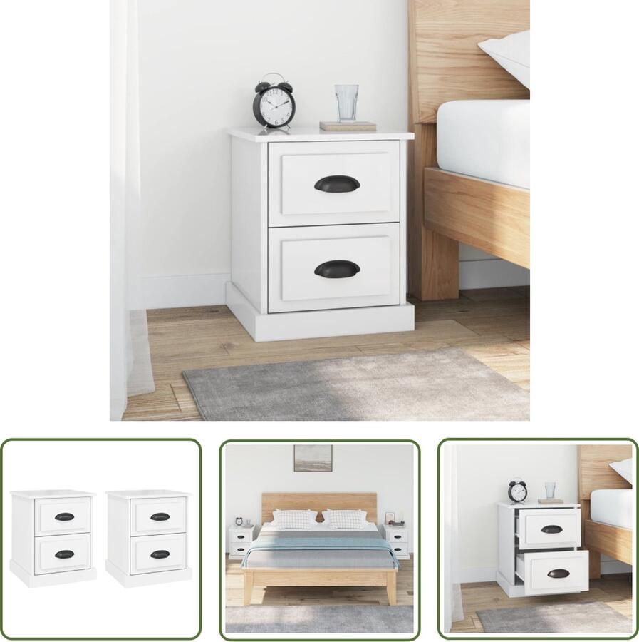 The Living Store Nachtkastjes 2 st 39x39x47 5 cm bewerkt hout hoogglans wit Nachtkastje Nachtkast Slaapkamermeubel Houten Meubilair Witte Meubel - Foto 2