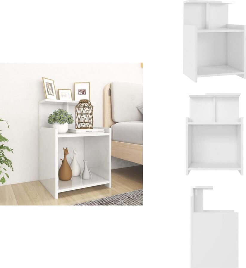 VidaXL Nachtkast Nachtkastje Nachtkastjes Bedkast Nachtkastje 40x35x60 cm bewerkt hout hoogglans wit - Foto 2