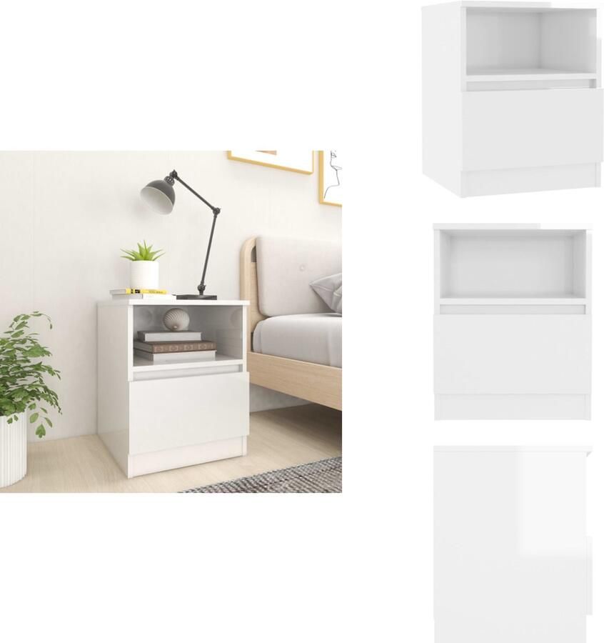 VidaXL Nachtkast Nachtkastje Nachtkastjes Bedkast Nachtkastje 40x40x50 cm bewerkt hout hoogglans wit