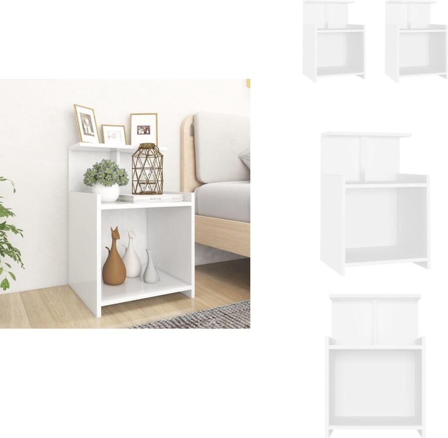 VidaXL Nachtkast Nachtkastje Nachtkastjes Bedkast Nachtkastjes 2 st 40x35x60 cm bewerkt hout wit - Foto 2