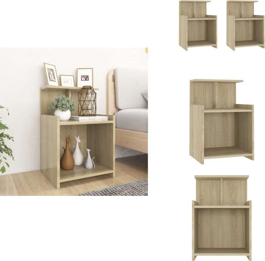 VidaXL Nachtkast Nachtkastje Nachtkastjes Bedkast Nachtkastjes 2 st 40x35x60 cm bewerkt hout sonoma eikenkleurig
