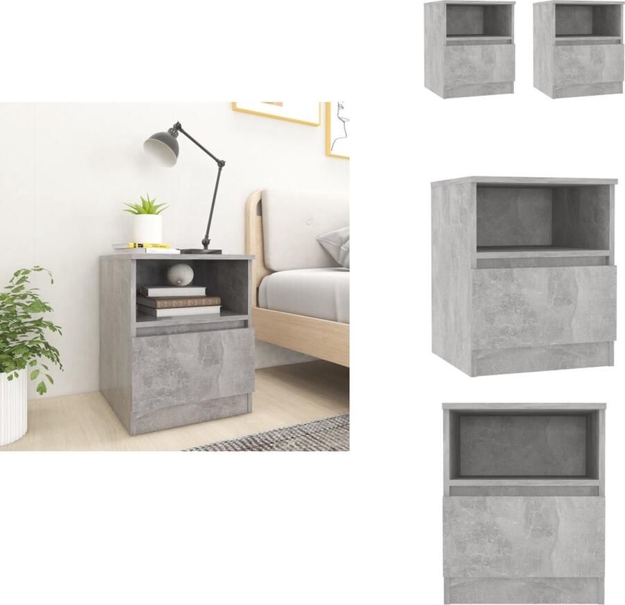VidaXL Nachtkast Nachtkastje Nachtkastjes Bedkast Nachtkastjes 2 st 40x40x50 cm bewerkt hout betongrijs