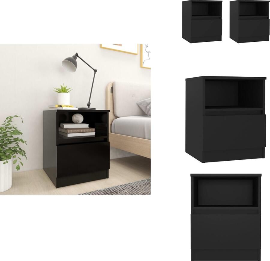 VidaXL Nachtkast Nachtkastje Nachtkastjes Bedkast Nachtkastjes 2 st 40x40x50 cm bewerkt hout zwart