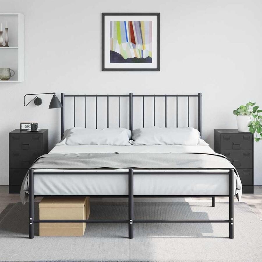 The Living Store Nachtkastjes 2 st 34 5x39x62 cm staal zwart Nachtkastjes Nachtkast Slaapkamers Industrieel Design Modern Design