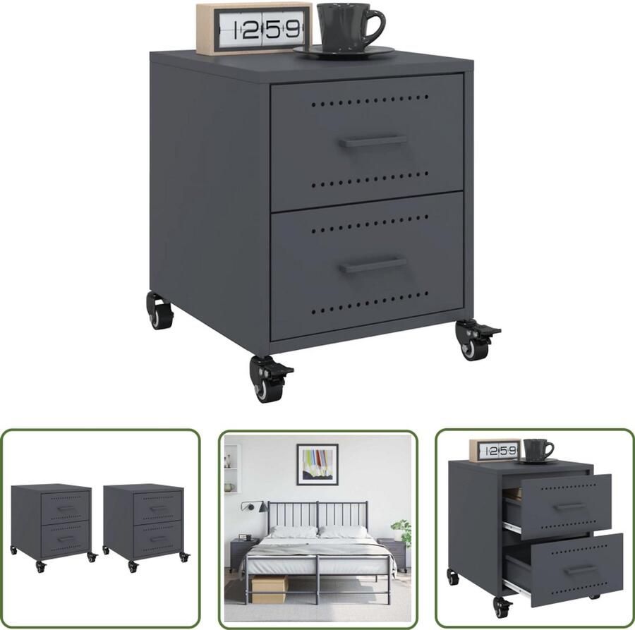 The Living Store Nachtkastjes 2 st 36x39x43 5 cm staal antracietkleurig Nachtkastjes Nachtkast Meubel Woonaccessoires Slaapkamer