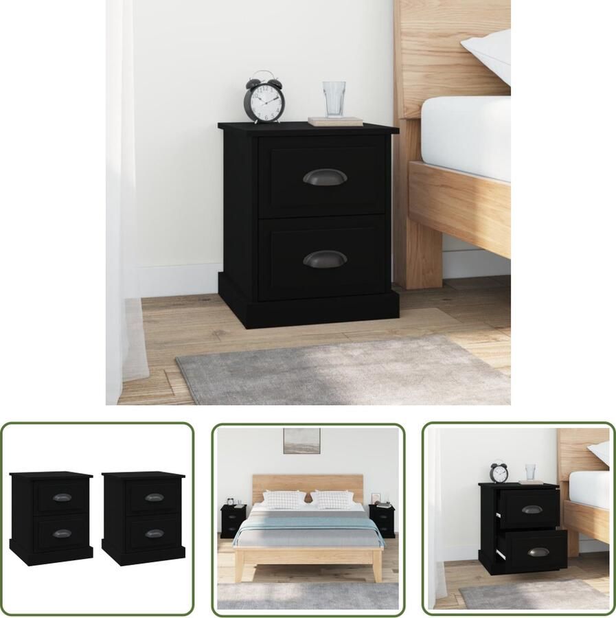 The Living Store Nachtkastjes 2 st 39x39x47 5 cm bewerkt hout zwart Nachtkastjes Nachtkast Kast Slaapkamers Kamerinrichting - Foto 2