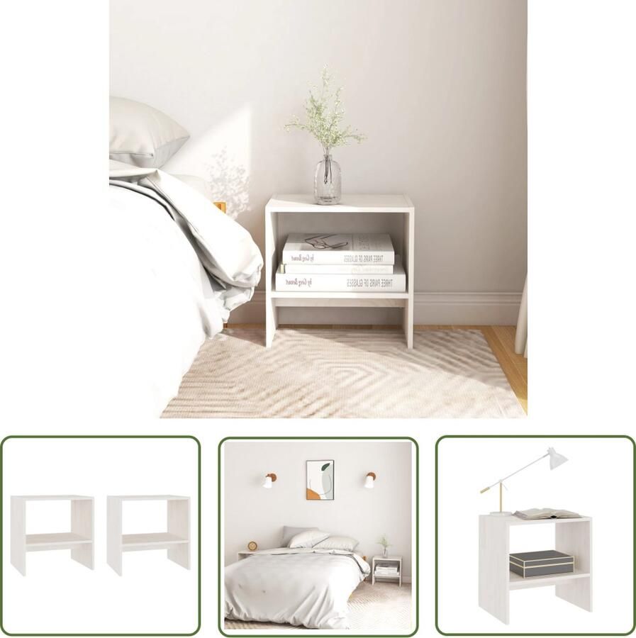 The Living Store Nachtkastjes 2 st 40x30 5x40 cm massief grenenhout wit Nachtkastjes Nachtkast Meubilair Slaapkamermeubel Grenenhout - Foto 2