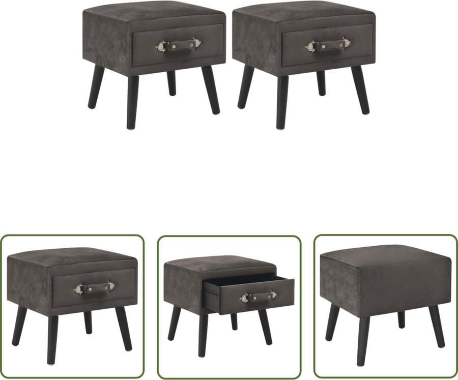 The Living Store Nachtkastjes Kastjes voor opbergen en bijzetten 40 x 35 x 40 cm Fluweel en grenenhout Nachtkastjes Nachtkast Meubilair Slaapkamerinrichting Decoratief - Foto 2