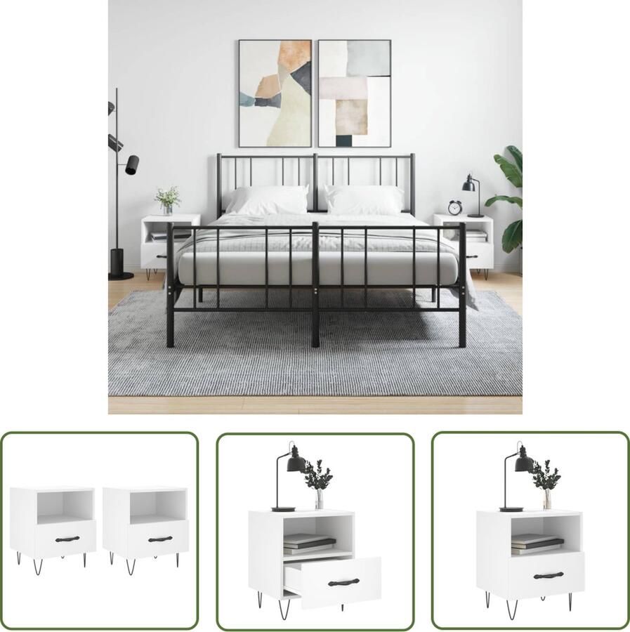 The Living Store Nachtkastjes Moderne Charme Nachtkastjes 40x35x47.5 cm Wit Bewerkt hout Nachtkastjes Nachtkast Meubilair Slaapkamerdecoratie Houten Meubelstuk - Foto 2