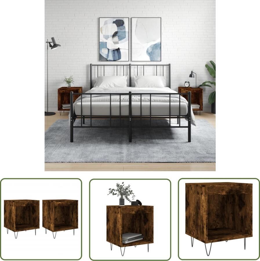 The Living Store Nachtkastjes Trendy Meubelen Afmeting- 40x35x50 cm Kleur- Gerookt eiken Materiaal- Bewerkt hout en metaal Nachtkastjes Nachtkast Houten Nachtkast Vintage Nachtkast Bruine Nachtkast