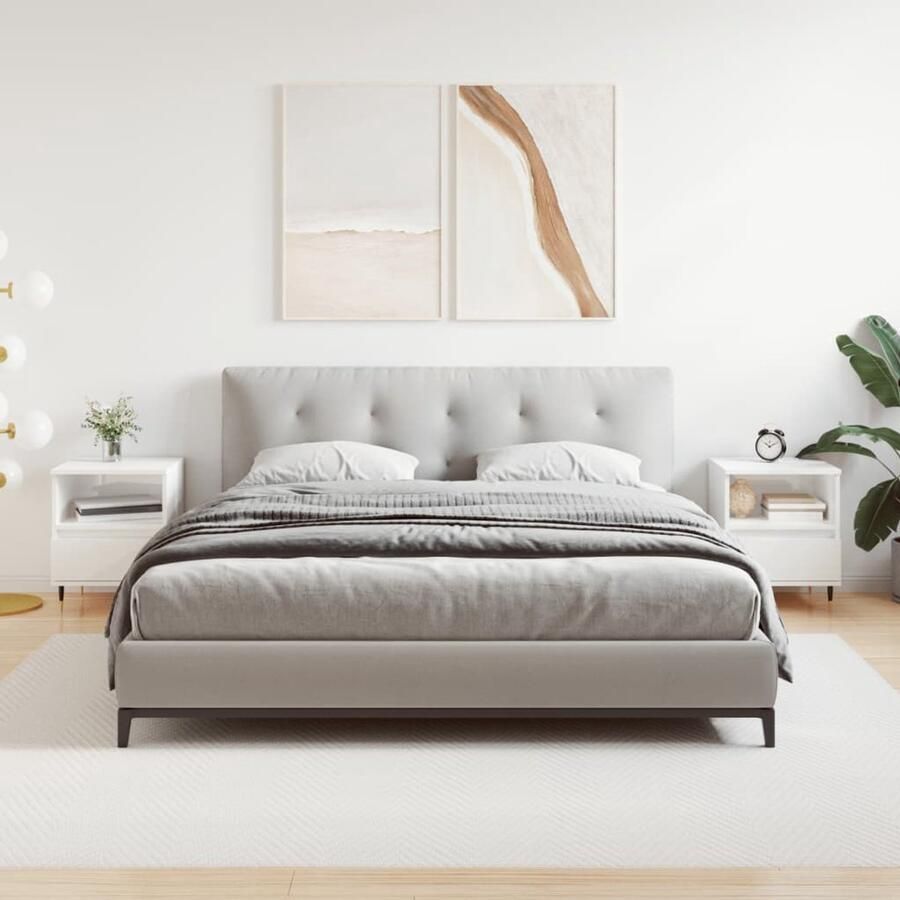 The Living Store Nachtkastjes 2 st 40x35x50 cm bewerkt hout hoogglans wit Nachtkastjes Nachtkast Kastje Slaapkamermeubel Houten Nachttafel