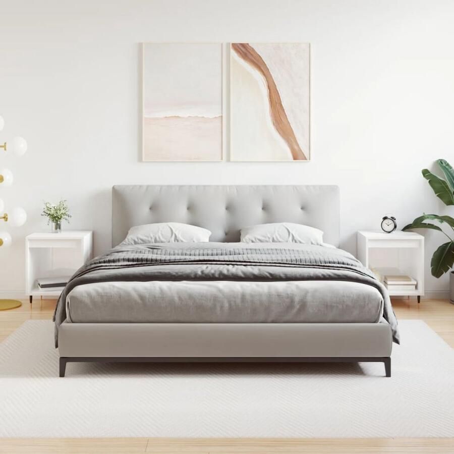 The Living Store Nachtkastjes 2 st 40x35x50 cm bewerkt hout hoogglans wit Nachtkastjes Nachtkast Meubel Woonkamer Slaapkamer