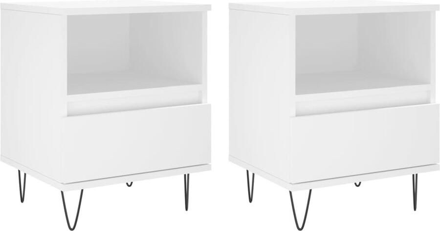 VidaXL Nachtkastjes 40x35x50 cm Wit 2 Stuks Nachtkastje Kastje Slaapkamermeubilair Houten Meubel Witte Meubels Modern Design Minimalistisch Stapelbaar
