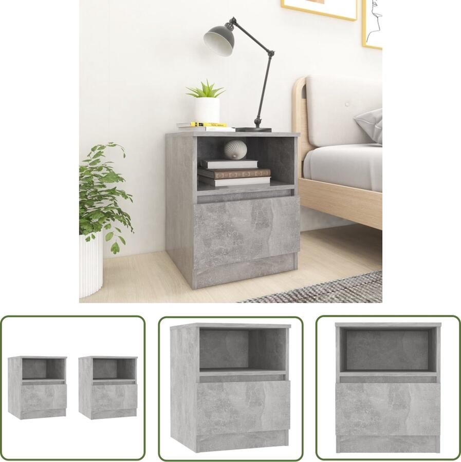 The Living Store Nachtkastjes Betongrijs 40x40x50 cm 1 lade 1 schap Stevige constructie eenvoudig schoon te maken Nachtkastjes Nachtkast Bedkast Slaapkamerinrichting Houten Meubilair - Foto 2
