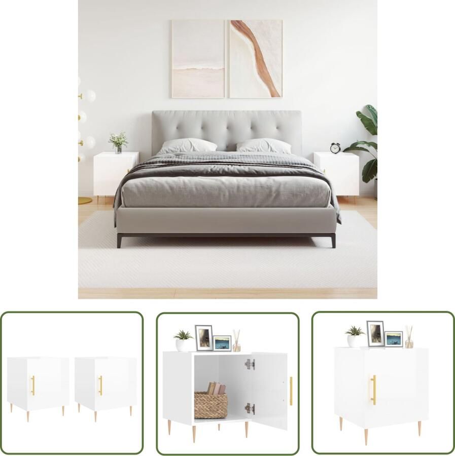 The Living Store Nachtkastjes Hoogglans wit 40 x 40 x 50 cm Duurzaam materiaal Nachtkastjes Nachtkast Bedkanttafel Slaapkamerinrichting Houten Nachtkast - Foto 2