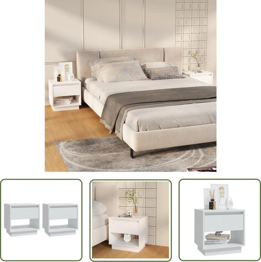 The Living Store Nachtkastjes Classic White 45x34x44 cm Sturdy Construction Nachtkastjes Nachtkast Meubilair Slaapkamerinrichting Houten Meubels - Foto 2