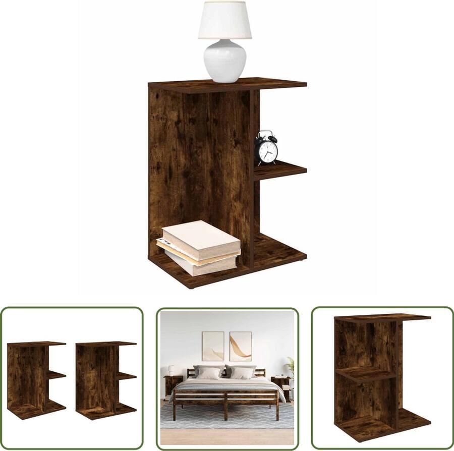 The Living Store Nachtkastjes 2 st 46 5x29x61 cm bewerkt hout gerookt eikenkleur Nachtkastjes Nachtkast Slaapkamer Houten Meubel Bewerkt Hout