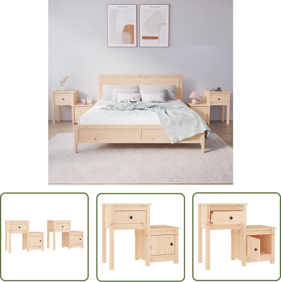 The Living Store Nachtkastjes Nachtkastje Massief grenenhout 79.5 x 38 x 65.5 cm Flexibele installatie Nachtkastjes Nachtkast Grenenhout Massief Hout Opbergkast - Foto 2