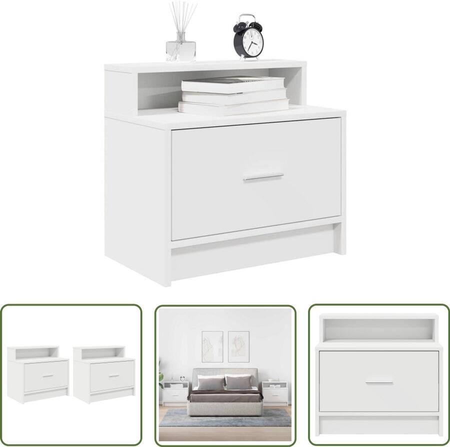 The Living Store Nachtkastjes 2 st met lade 51x31x47 cm wit Nachtkastjes Nachtkast Slaapkamer Opbergkast Houten Meubel