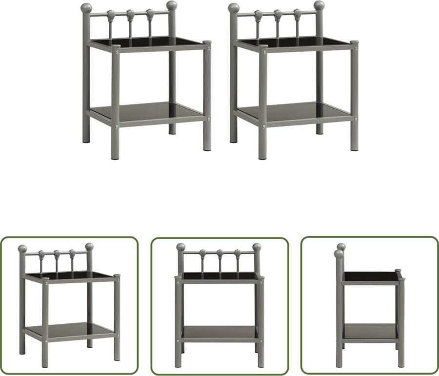 The Living Store Nachtkastjes 45 x 34.5 x 60.5 cm Grijs en Zwart Nachtkastjes Nachtkast Salontafel Sidetable Woonaccessoires - Foto 2