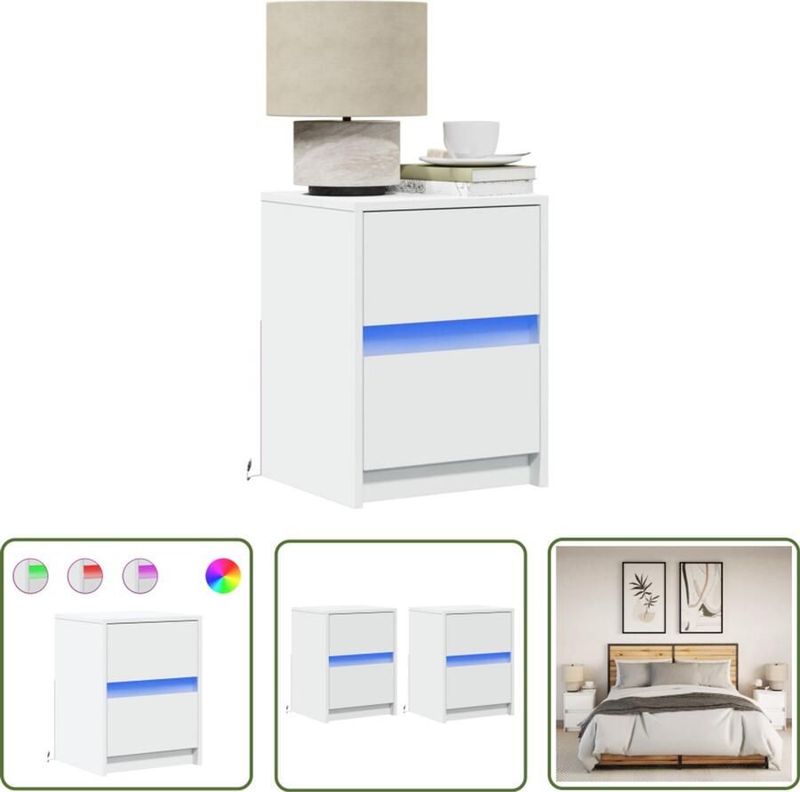 VidaXL Nachtkastjes met LED-verlichting 2 st bewerkt hout wit Nachtkastjes Nachtkast Led Verlichting Houten Nachtkast Slaapkamerdecoratie