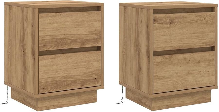 VidaXL Nachtkasten met LED Lampen 2 stuks Ambachtelijk Eiken 39x34.5x50 cm
