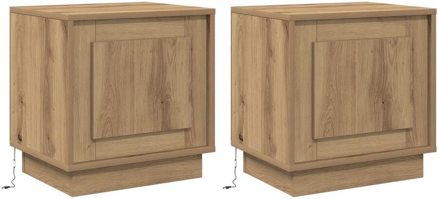 VidaXL Nachtkasten met LED verlichting 2 stuks Ambachtelijk Eiken 44x34 5x45 cm - Foto 3