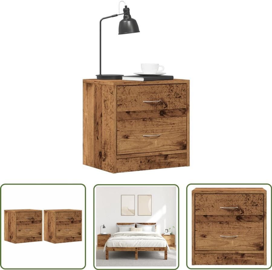 The Living Store Nachtkastjes 2 st 40x30x40 cm bewerkt hout oud houtkleurig Nachtkastje Nachtkasten Houten Kast Slaapkamersdecoratie Vintage Meubel