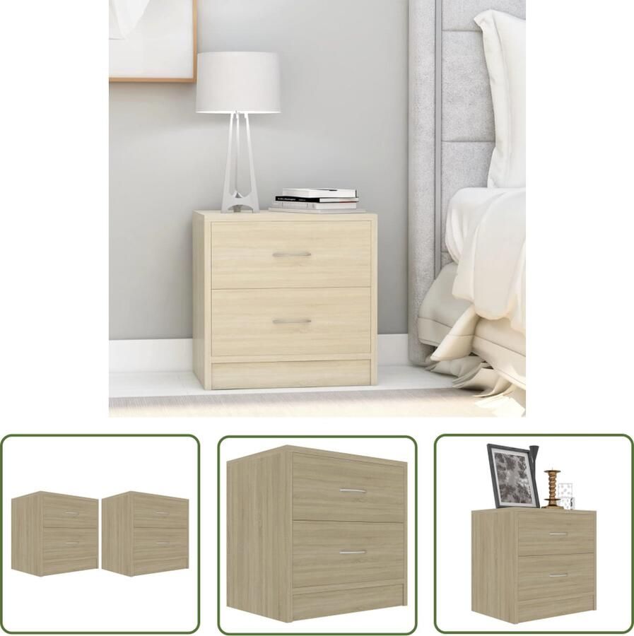 The Living Store Nachtkastjes 2 st 40x30x40 cm bewerkt hout sonoma eikenkleurig Nachtkastje Nachtkasten Houten Nacht Kast Slaapkamersdecoratie Meubilair - Foto 2