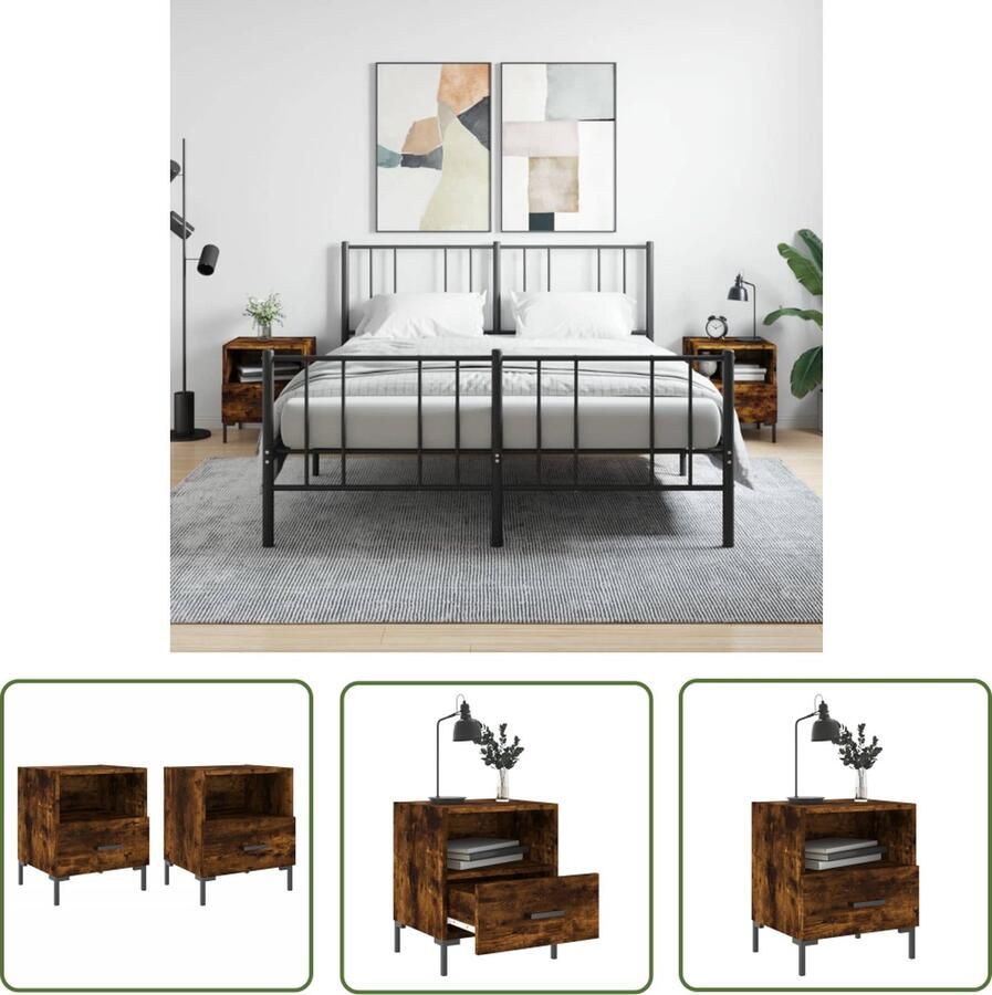 The Living Store Nachtkastjes 2 st 40x35x47 5 cm bewerkt hout gerookt eikenkleur Nachtkastje Nachtkasten Meubilair Houten Meubels Bruine Meubels - Foto 2